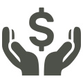 Icon of two open hands beneath a dollar sign, representing financial support.