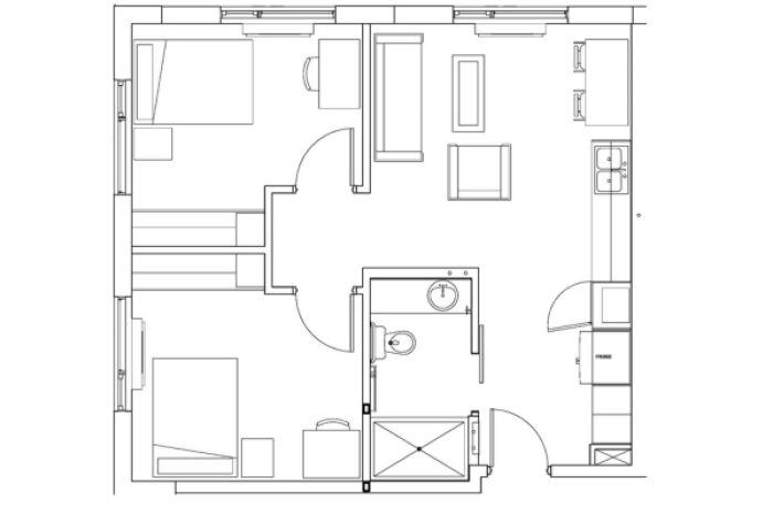 Floor plan of two bedroom housing suite in Salmon Arm and Vernon 