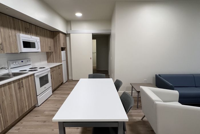Living room and kitchen in Salmon Arm Campus Housing