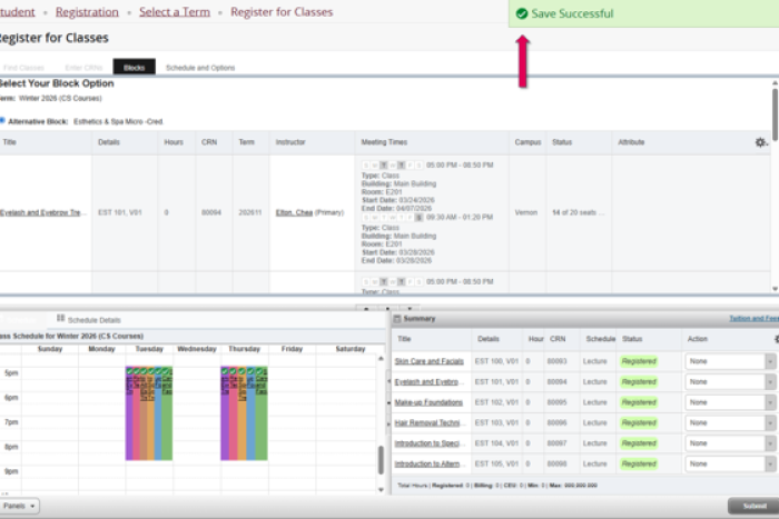 Look for the green “Save Successful” message at the top of the page to confirm that your registration is complete. 