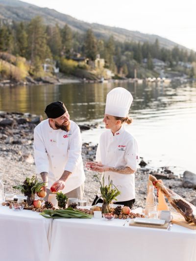 Nathan presenting his culinary arts by a lake