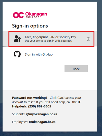 The "Face, fingerprint, PIN or security key" option is shown highlighted during the sign-in process.