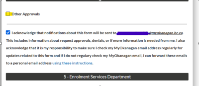 Screenshot of acknowledgement checkbox. 