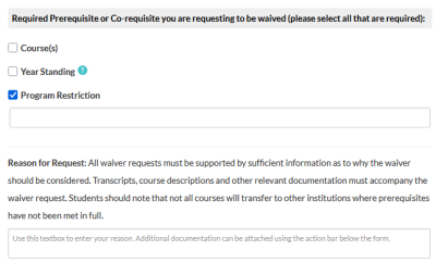 Screenshot for required program prerequisite checkboxes.