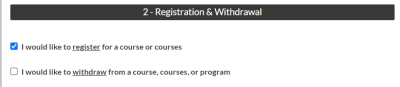 Screenshot showing registration and withdraw section.