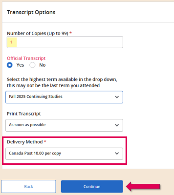 Request transcript dilivery mehod