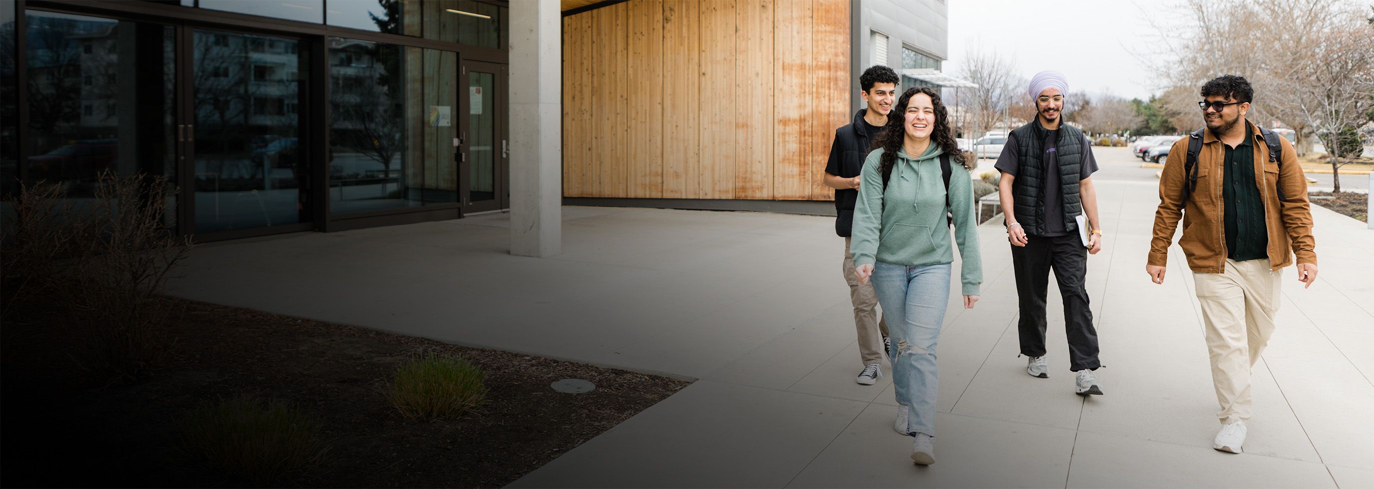 A group of students walking on campus