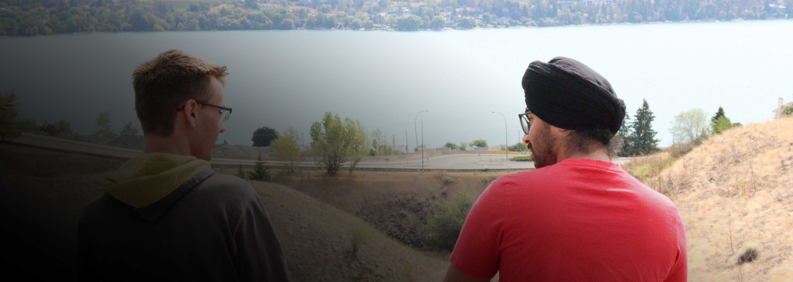 Two students chatting in Vernon campus