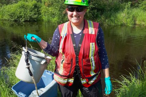 Water Engineering Technology student works in the field