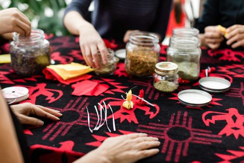 Students filling offering satchels 