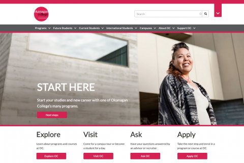 screenshot image of the new homepage of okanagan.bc.ca