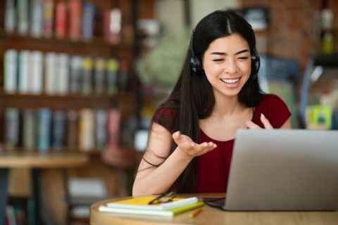Woman taking an online class at computer
