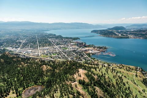 Aerial view of Kelowna and Okanagan Lake