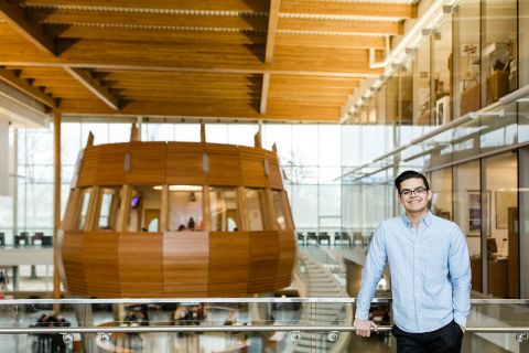  A male student smiles inside the Centre for Learning.