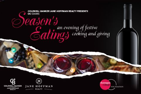 An event image for Season's Eatings showing food and two wine glasses.