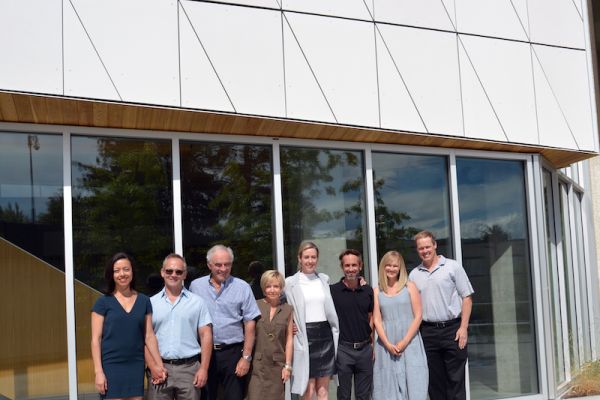 The Skoglund family outside of the Health Sciences Centre