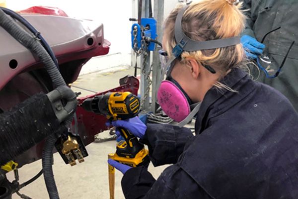 Student working in a Trades shop
