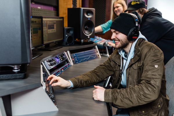 Students learn in the sound booth