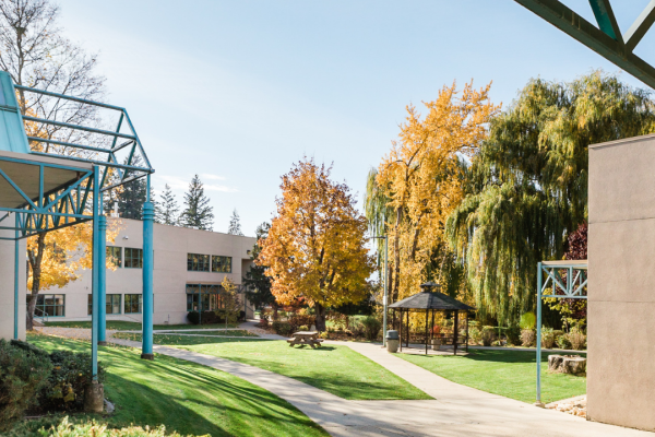 Courtyard of Salmon Arm campus in fall