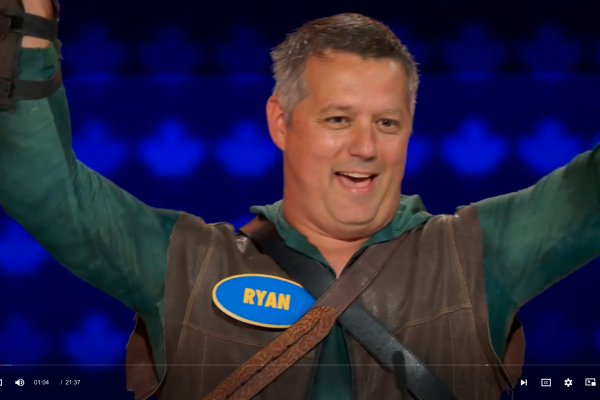 Ryan Ebner celebrates on Family Feud Canada