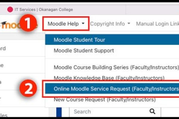 Screen shot of Moodle showing where instructors can find Moodle help tab