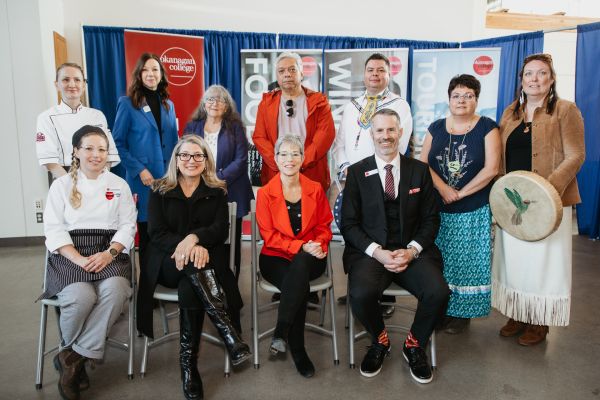 VIPs gather for a photo after the announcement of a new Centre for Food, Wine and Tourism at OC in Kelowna.