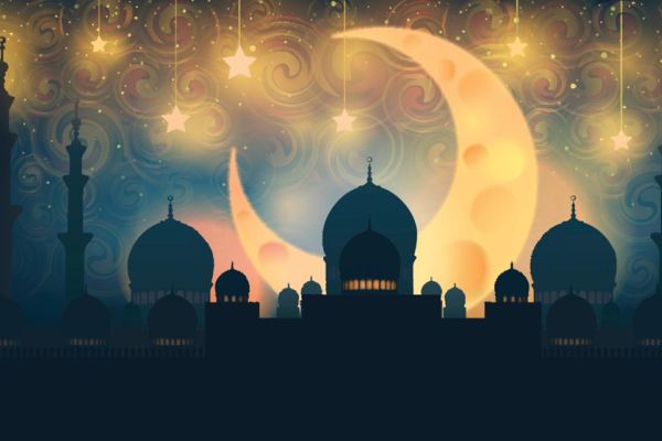Graphic of a Muslim temple at night