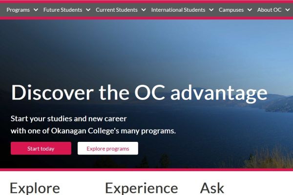 Image of the front page of the OC website. 