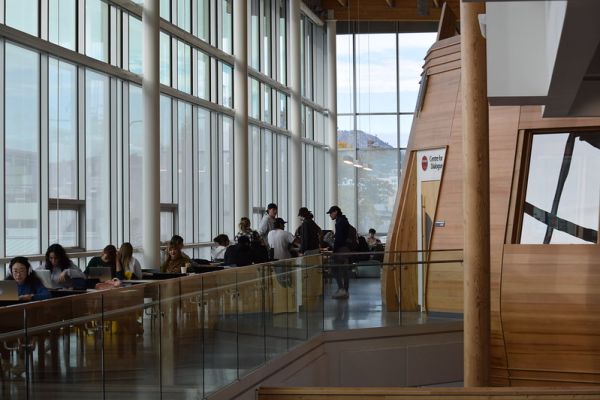 Students working inside campus