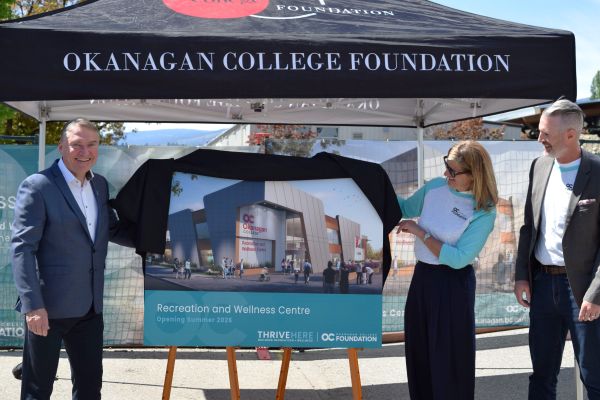 JPEG image of Kelowna Mayor Tom Dyas, Okanagan College President Neil Fassina and OC Foundation Executive Director Helen Jackman.