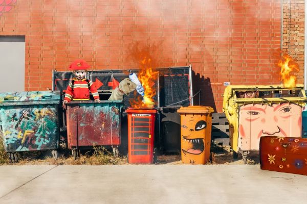 Garbage cans that is turned into an art piece