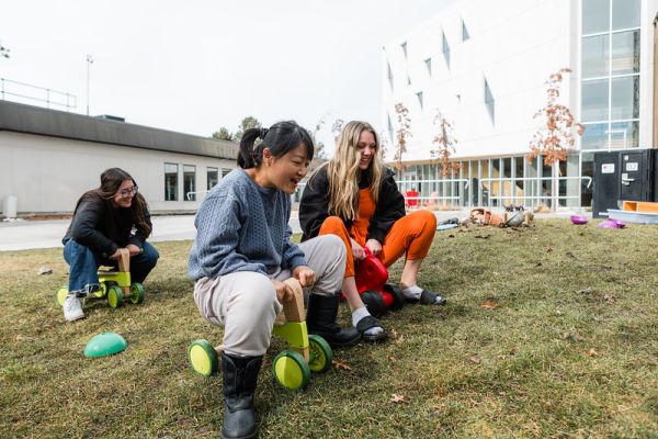 Students using mini carts