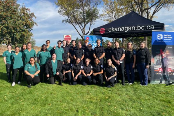JIBC paramedic students together with Health and Social Development students from Okanagan College.  