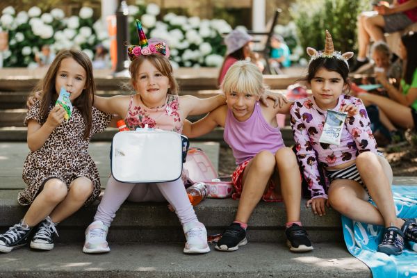 Unicorn girls on steps