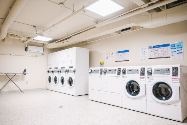 Laundry room in Kelowna campus housing