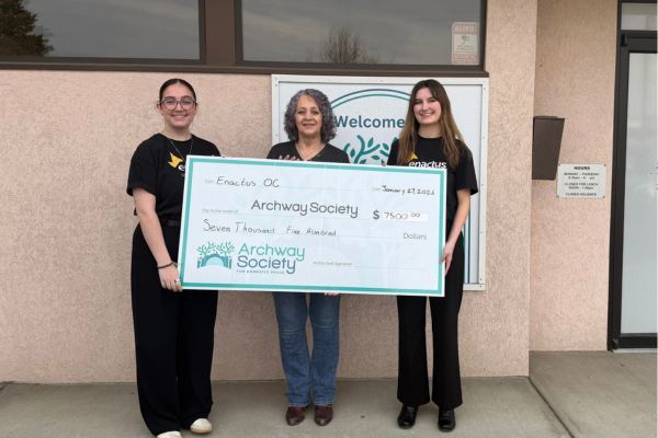 picture showing three women holding a giant cheque