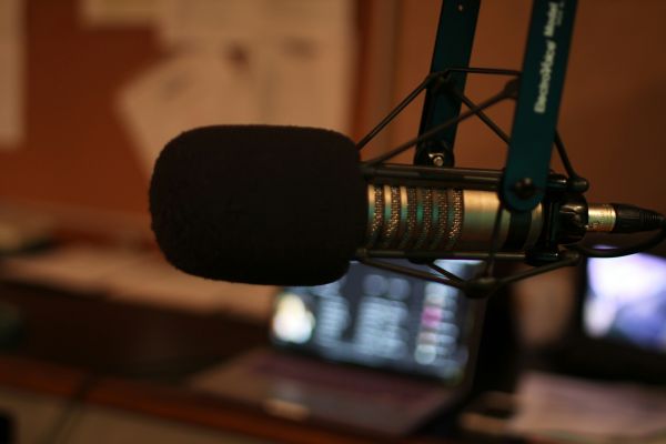 A microphone in a studio