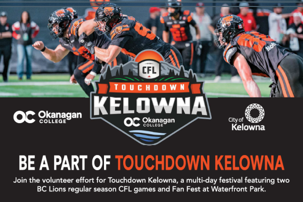 Touchdown Kelowna promotional image asking people to volunteer for the event.