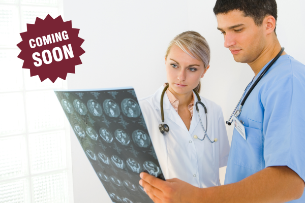 Allied health professionals analyzing an x-ray