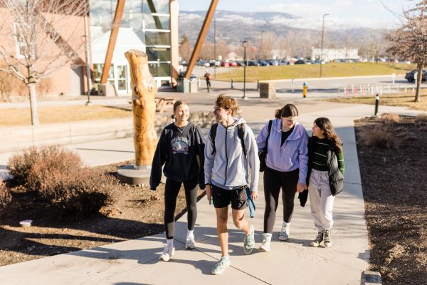 Students walking around campus