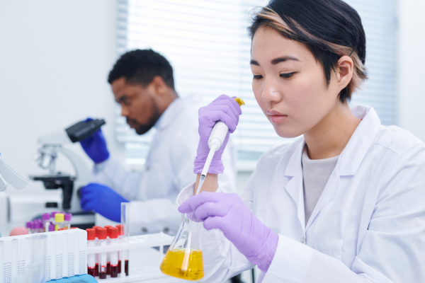 Lab technicians students working on a lab