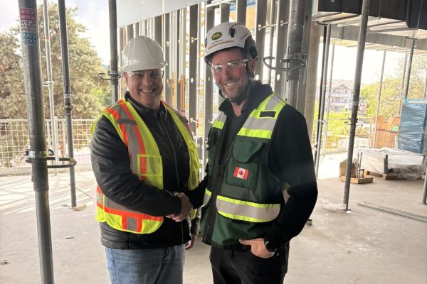 David Montpetit and Graham Goebel (Superintendent for PCL Construction) at the Centre for Food, Wine and Tourism construction site