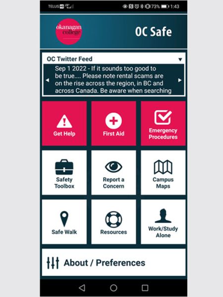 Screenshot of the OC Safe App