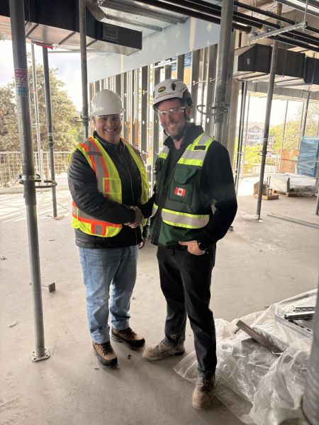 David Montpetit and Graham Goebel (Superintendent for PCL Construction) at the Centre for Food, Wine and Tourism construction site