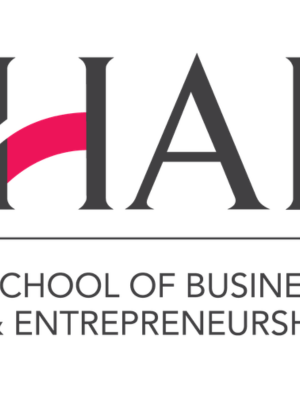 basic text logo including the words, Hall School of Business and Entrepreneurship, next to an OC icon