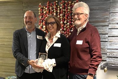 Dr. Melissa Munn (middle) after accepting the Ed McIsaac Human Rights in Corrections Award. Ed McIsaac in on the right and Dr. Ivan Zinger, correctional investigator in on the left