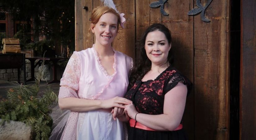 Becky sharp (played by Sarah Foss) and Amelia Sedley (played by Emily Hardy)