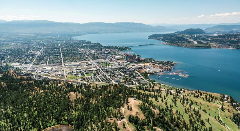 Aerial view of Kelowna and Okanagan Lake