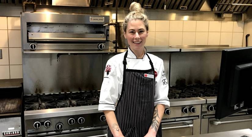 Culinary Arts Chef and Instructor Kelsey Oudendag in the kitchen