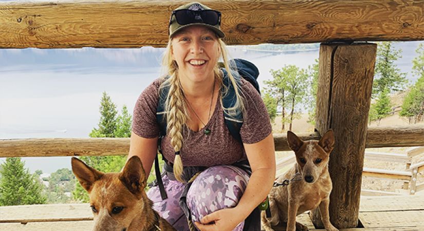 Student Mikala Vujcich with her dogs
